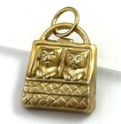 Vintage Charm Kitten Puppy In Purse Vintage Jewelry Raw Brass Stamping Pendant