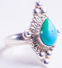 Vintage 925 Sterling Silver Turquoise Pear-shaped Rope Accent Ring Size 7 5 5 4g