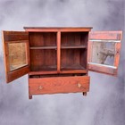 Antique Primitive Pine Cupboard W  Glass Doors   Large Drawer    country Farmhouse