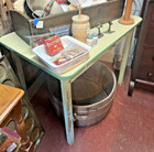 Vintage Antique Shabby Chic Cottagecore Enamel   Porcelain Top Table Solid Wood