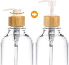 Bamboo Bathroom Accessories Set 4 Pcs - Clear Toothbrush Holder Plastic Soap