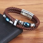 Black Leather Bracelet  Stainless Steel Magnetic Bracelet  Gift Idea For   