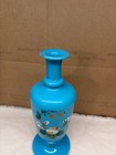 Antique Rare Victorian Hand Blown Glass Vase Blue Opaline Cerulean Aqua