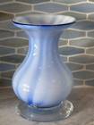 Hand Blown Glass Vase Blue White Swirl Striped
