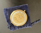 Vintage Gold Tone Rhinestone Flower Dual Sided Mirror Compact 