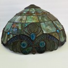 Tiffany Style Blue Stained Glass Lamp Shade Peacock Design Vintage Mcm Plastic