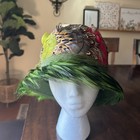 Vintage 1950s Winfield Pheasant Feather Pillbox Hat 100  Wool Green Mid Century