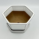 Vintage Fuji Japan Planter With Attached Saucer Hexagon White Ceramic Pot Napco