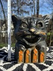 40s Vintage Halloween Orange Papier Mache Howling Cat On Fence Lantern Pulp 7 5 