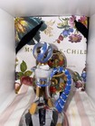 Mackenzie Childs Oil Or Vinegar Cruet Blue Top Red Flowers Circus Design Perfect