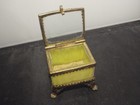 Colored Green Glass Brass Jewelry  Box Victorian Or Earlier