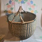 Large Woven African Market Basket Round Leather Handles 