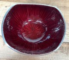 Red Ribbed Enamel   Silver-tone Metal Decorative Bowl Modern Design