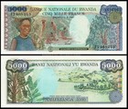 Rwanda Set 100 100 500 1000 5000 Francs 1989-04 P 19 21 22 29 30 Unc