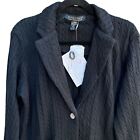 Dialogue Womens Black Cable Knit Merino Wool Blend Old Money Blazer Jacket New L