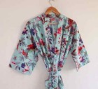 Indian Bird Printed 100  Cotton Robe Long Kimono Sleepwear Night Kimono Dress