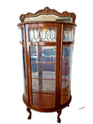 Vintage China Cabinet Curio Display Lighted Curved Glass Mirror Locking Door