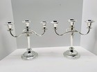 Set Of 2 Vintage Ep Zinc Silver Plated 3 Arm Weighted Spiral Candelabra England