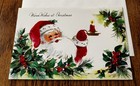 Vintage Unused Sunshine Christmas Greeting Card Santa W Candle   Holly