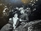 P-171-vintage 1920s Photo-young Couple Posing On Rock In Love