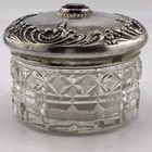 Cut Glass Sterling Lid Dresser Jar Purple Crystal Art Nouveau Vanity F b