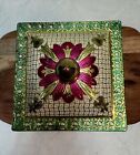 Storage Tin Canister Container Made In Holland 1960   s Flowers Red Gold Green