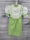 Vintage Handmade Little Girl Dress - Green Swiss Dot   Eyelet Lace - Size 5 