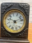 Antique 1890s Cast Iron Shelf Bedside Alarm Clock Paper Dial Face Roman Numeral
