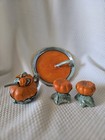 Vintage Japanese Lusterware  Pumpkin Salt Pepper  Sugar Bowl Spoon Serving Dish