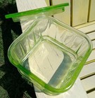 4    Cubic Refrigerator Covered Dish Bowl Green Depression Uranium Glass