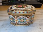 Vintage Mosaic Rose Toffee Tin Container Floral Geometric Gold Made In England