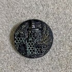 Antique Black Glass Picture Button Of Castle Watchtower And Wall W Doorway 23mm