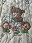 Hand Stitched Bear   Rabbit Baby Crib Quilt 40 X 60    Cross Stitch Embroidery New