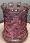 Pink Glass gold Thumbprint Panels Beaded Scalloped Rim Toothpick Holder  2 75   