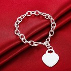 925 Sterling Silver Heart Pendant Thick Chain Bracelet Women Fashion Jewelry