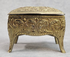 Vintage Footed Metal Jewelry Trinket Box Gold Tone Red Velvet Lined 3 25 x2 25 