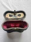 Antique French Leather Opera Glass Case  Brass Latch  Victorian With Red Velvet