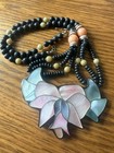 Lee Sands Mother Of Pearl Inlay Flower Pendant Multicolor Necklace