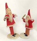 2 Vintage Santa Figurines Paper Mache Felt Cardboard Celluloid Made In Japan