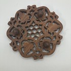 Vintage Mid Century Modern Hand-carved Wood Trivet  Indian Wooden Hot Pad