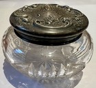 Antique Rw   S Cut Glass Powder Vanity Jar W  Sterling Silver Lid