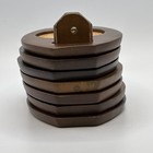Vintage Wooden Wood Coaster Set Stacking Cork Hellerware Mid Century Modern