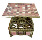 Vtg Mcm Tile Mosaic Vanity Tray Set Lipstick Holder Gold Filigree Retro 6   