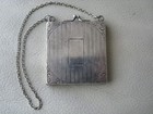 Antique Art Nouveau Floral Pinstripe Chatelaine Nickel Silver Coin Holder Purse
