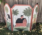 Vintage Painted Wood Decorative Folding 3 Panel Fire Place Screen Country Farm
