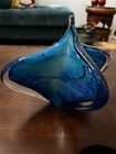Murano Style Cobalt To Clear Blown Art Glass Abstract Sculpture Four Sided Exc 