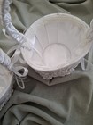 Nwot Flower Girl Basket White Satin W Lace Overlay Floral Embroidery 6  X 8 5 