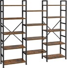 Versatile 14 Shelf Wide Bookcase With Adjustable Heights - Rustic Brown Finish