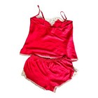 Retro Victoria   s Secret Red Satin Lace Pajama Set Y2k Small Camisole Shorts