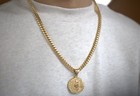 Gold Praying Hands Necklace  7mm Curb Style Chain  14k Heavy Plated Gold